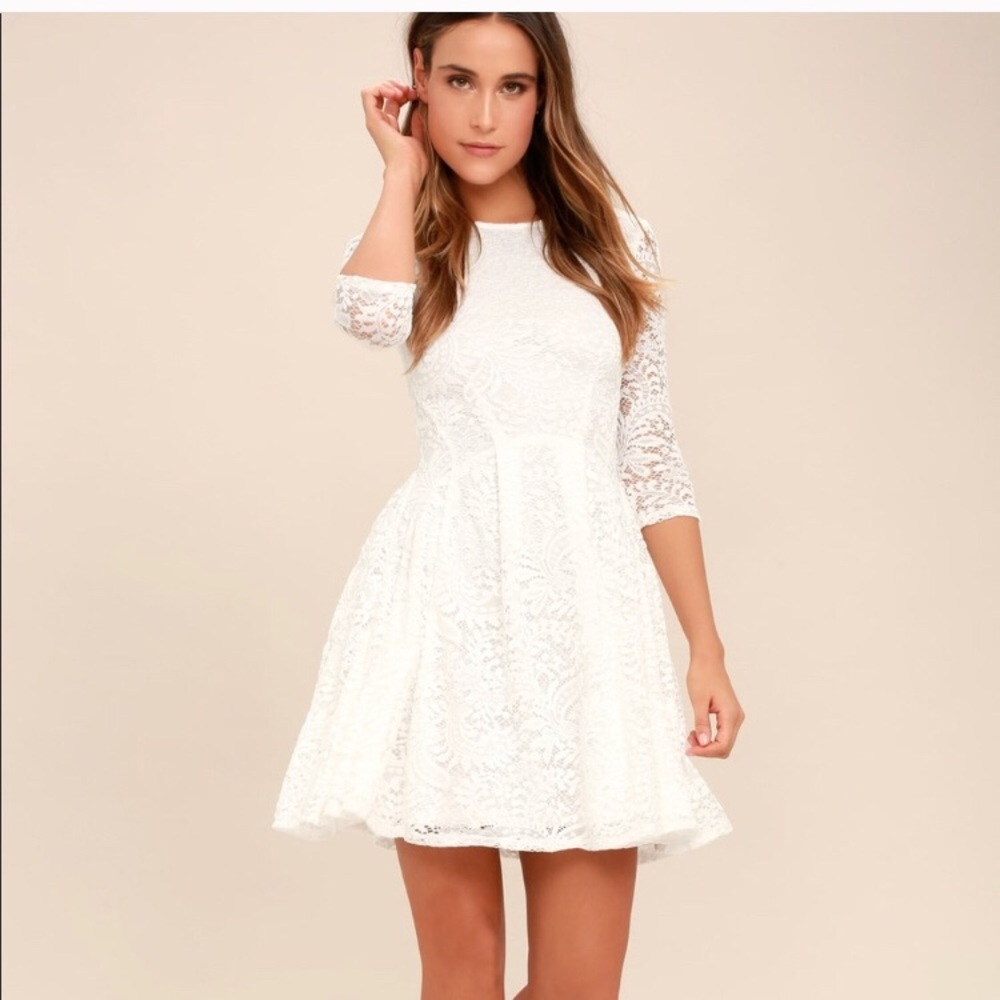 Lulus White Skater Dress It’s a New Day Lace Med
